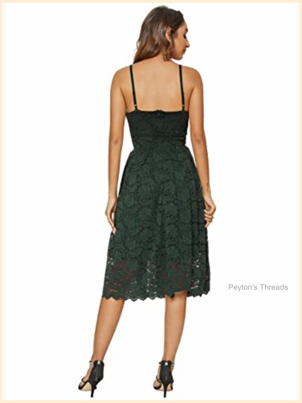 Lace Floral Spaghetti Strap V Neck Sexy Cocktail Party Swing Dress - Picture 4 of 7